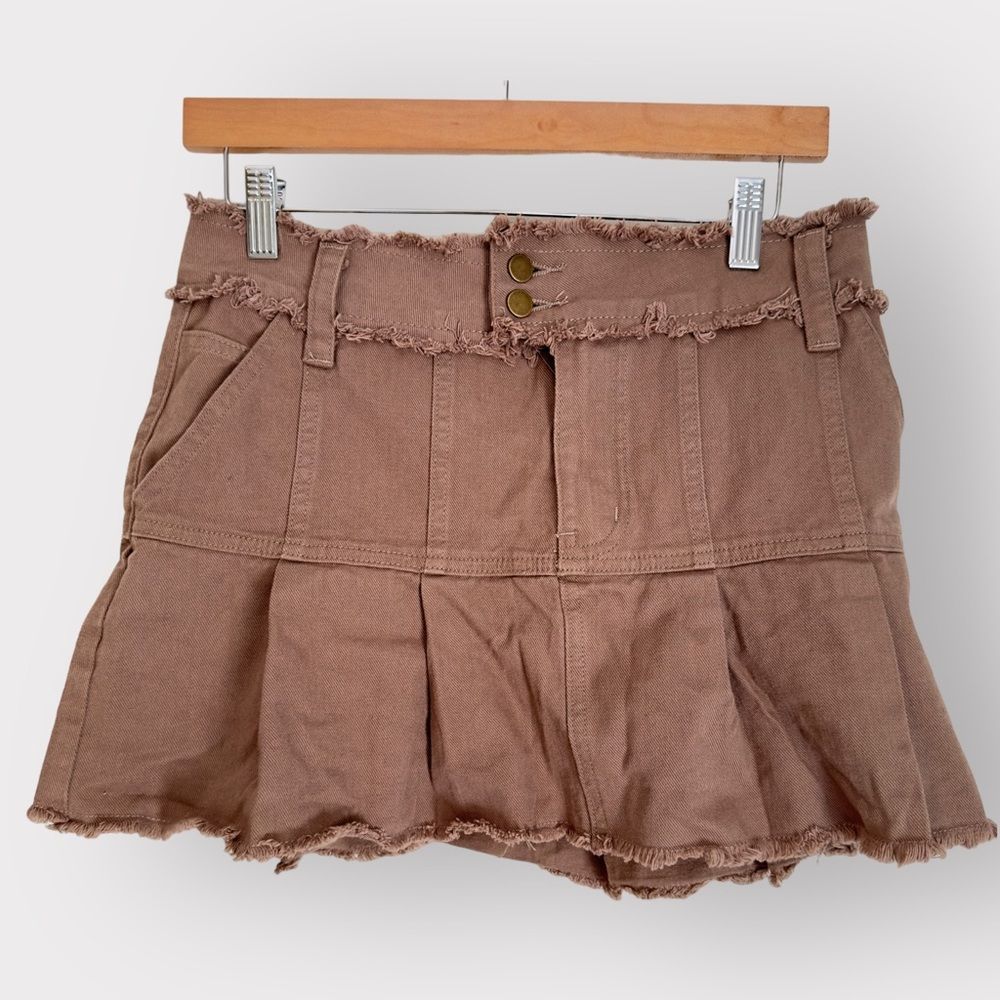 Princess Polly Brown Pleated Mini Skirt 4 90s y2k brandy melville unif miu miu